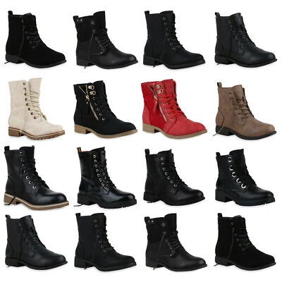 MARKENLOS Damen Stiefeletten Schnürstiefeletten Boots Nieten Stiefel 901007 Mode