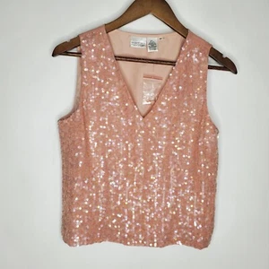 Newport News Womens 100% Silk Pink Sequin Blouse Size 10 Feminine Coquette Girly - Picture 1 of 8