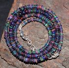 Natural Black Ethiopian Fire Opal Roundel beaded 16''Necklace 925 Silver F3825