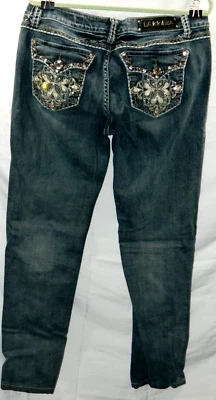 LA IDOL Flap Pocket Chunky Stitch Rhinestone Women's Jeans Size 15 Blue Denim - Image 1 of 4