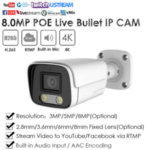 Caméra IP Bullet 4K 8MP RTMP diffusion en direct streaming vidéo vers Youtube Facebook