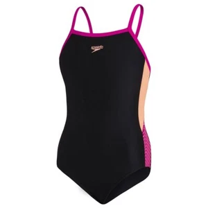Speedo dive Thinstrap Muscleback Junior Swimsuit Black PinkBNWT - Picture 1 of 2