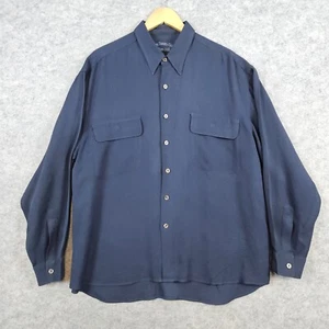 Nine Twenty East Men's Navy Blue 100% Silk Shirt Size L Textured Preppy Church - Picture 1 of 9