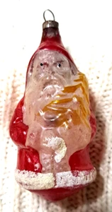 German Antique Red Glass Santa Holding Feather Tree Christmas Ornament 1930's - Picture 1 of 7