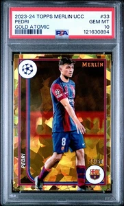 Pedri 2023-24 Topps Merlin Chrome UEFA UCC #33 Gold Atomic Refractor /50 PSA 10 - Picture 1 of 2