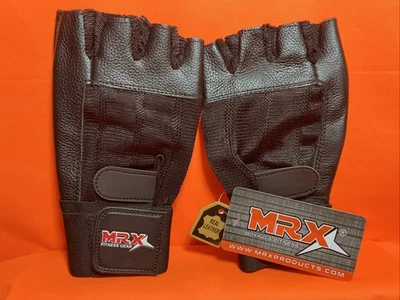 Weight Lifting Gym Gloves Fitness Training Workout Leather Exercise Black MRX   - Image 1 of 4