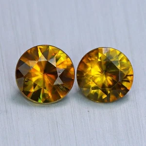 1.46Cts Natural Green Sphene Titanite Round Cut 6mm PAIR 2PCS Gemstone - Picture 1 of 3