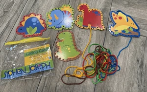 Stephen Joseph Lacing Cards Dinosaurs Set of 5 Learn and Lace Cards with Bag - Picture 1 of 9