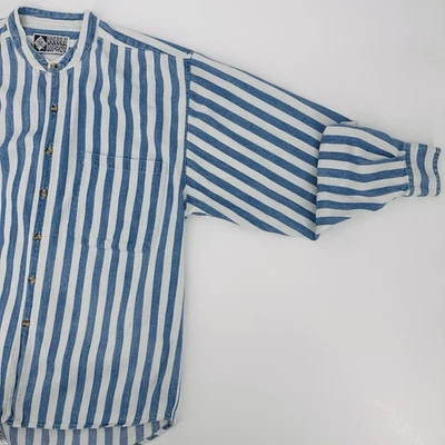 Vintage Double Impact Button Down Shirt Mens Large Blue Striped Casual 90s Retro - Image 1 of 4