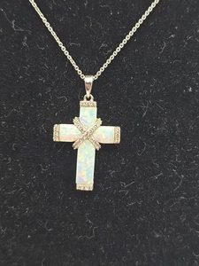 Sterling Silber und Opal Kreuz Halskette 18 Zoll - Bild 1 von 7