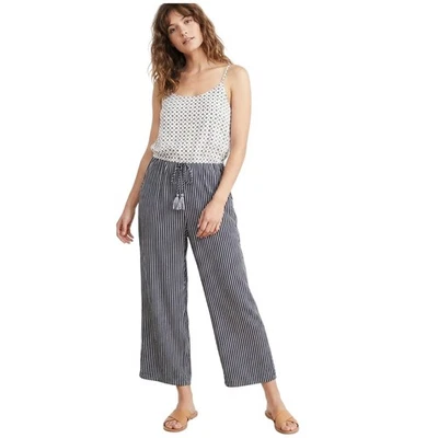 J Crew Jumpsuit Cropped Wide Leg Navy White Stripe Floral Top Medium Casual Prep - Image 1 of 4