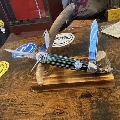 CUCHILLO PESO PLUMA UTICA GIRL SCOUT MANGO VERDE UTICA NY EE. UU. RARO Cuchillo Foto 1 de 4