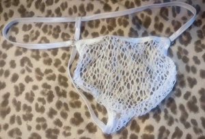 Men's G String Underwear SILVER RING FRONT Fishnet Thong WHITE Hand Made USA N53 - Picture 1 of 4