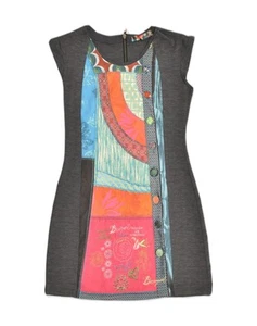 DESIGUAL Womens Graphic Sheath Dress UK 12 Medium Grey Patchwork Polyester AP26 - Picture 1 of 4
