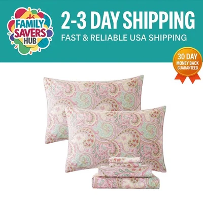 Elegant 800 Thread Count Pink Paisley Twin XL Sheet Set - Deep Pocket Design - Image 1 of 4