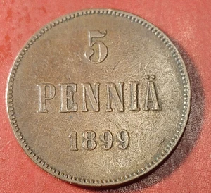 *Finland * 5 penniä  1899  Nikolaj II Copper  * Cond.1+ * - Picture 1 of 2