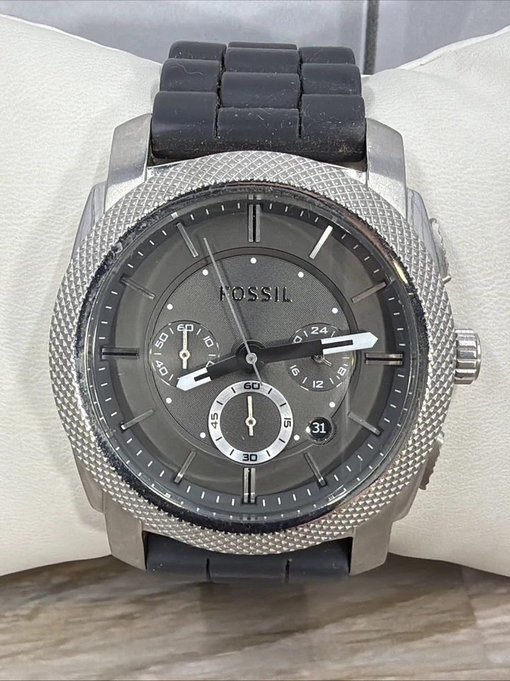  FOSSIL FS 4486 MÁQUINA CRONÓGRAFO DEPORTIVO VENTANA DE FECHA BANDA GRIS ESTUCHE SS CEPILLADO  Foto 1 de 4