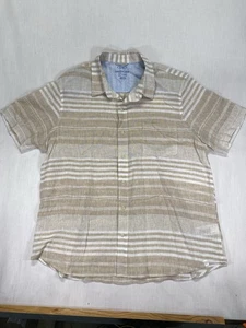 Chaps Button Down Shirt Mens 2XL XXL Tan Striped Coastland Wash Linen Blend - Picture 1 of 9