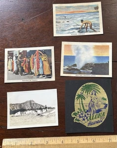 Lot of Vintage Hawaii Vacation, Surfers Photo, 3 mini Postcards, and a Sticker - Picture 1 of 2