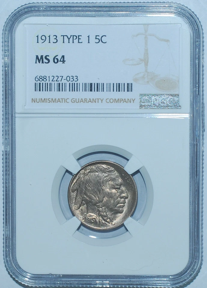 1913 NGC MS64 T1 Type 1 Buffalo Nickel - Image 1 of 2