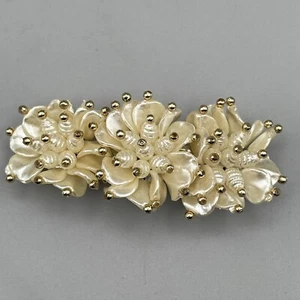 Clip de pelo vintage Barrett cuentas flores crema dorado centro cuentas florales - Imagen 1 de 8