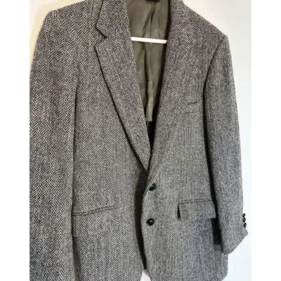 Harris tweed vintage sport coat jacket black and white 40 MED herringbone - Image 1 of 4