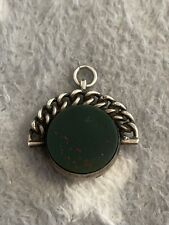 ANTIQUE EDWARDIAN SILVER SPINNER FOB FOR WATCH CHAIN 1908 HARDSTONE FREEPOST UK