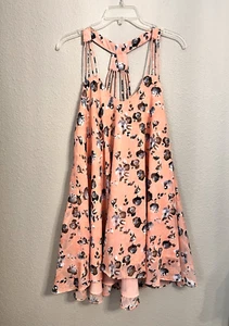 Lucy Paris Halter Strap Top Women L Peach Floral Sleeveless Sheer Lined Textured - Picture 1 of 15