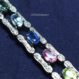 Sapphire Tourmaline & Ruby Diamond Bracelet 925 Sterling Silver Fine Jewelry - Picture 1 of 12