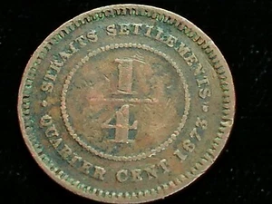 Rare 1873 Copper 1/4 Cent - British Crown Colony - Straits Settlements - Picture 1 of 6