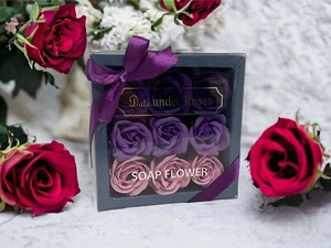 9 Pcs Simulation Rose Soap Bath Face Valentine Birthday Wedding Gift Box Purple - Picture 1 of 2