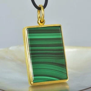18K Oro Vermiglio Argento Sterling Ciondolo con Un Rettangolare Malachite 27.32 - Foto 1 di 11