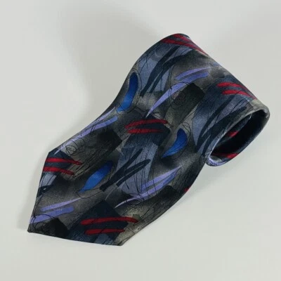 Corbata de cuello J. Garcia 100 % seda, gris/lavanda/rojo/azul París bajo la lluvia Col 38 4" Foto 1 de 4