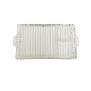 vintage Hazel-Atlas 1305 ball & ribbed Snack clear glass Plate *tiny flea bites - Bild 1 von 8