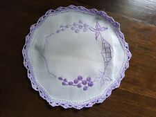 Vintage Cotton Linen Crochet Embroidery Handmade Floral White Purple Doily