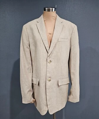 PERRY ELLIS Beige White Pin Striped Linen Blend Single Button Blazer Jacket 42R - Image 1 of 4