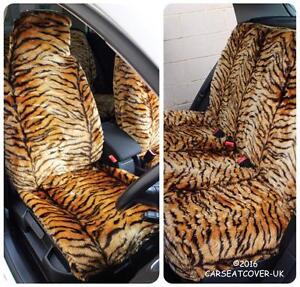 For Land Rover Defender   - Gold Tiger Faux Fur Furry Car Seat Covers - Full Set