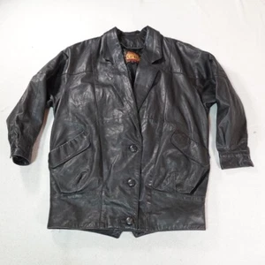 G III Leather Jacket Mens Small Black Duster Mid Length Coat Vintage 90s Bike - Picture 1 of 18
