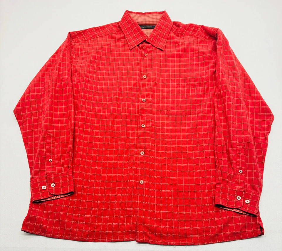 Bugatchi Uomo Long Sleeve Button Up Mens XL Red Check Dress Shirt 2338 - Image 1 of 4