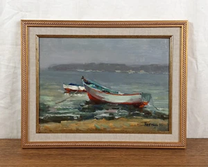 Meereslandschaft mit Boot, Öl Seelandschaft, Vintage Original Öl, Künstler Usherenko - Bild 1 von 10