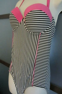 Downeast Basics Swimsuit Bathing Suit Pink Black White Molded Cups Striped M - Picture 1 of 6