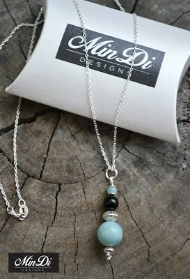 Collar/colgante de plata de ley con ónix negro y amazonita Foto 1 de 3