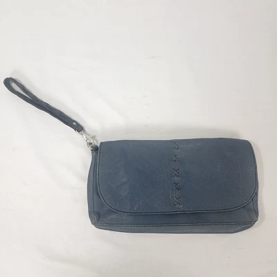 UGG Azul Gris Cuero Suave Cartera Bolso de Muñeca Bolso sin asas Bolsillo Exterior ~11x6 Algo de desgaste Foto 1 de 4