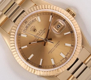 Rolex Day-Date 36mm 18238 President 18K Yellow Gold Fluted Champagne Stick DIal - Picture 1 of 8