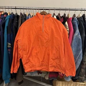 Vintage Old Navy Jacket Mens Medium Orange Anorak Windbreaker Packable Hood 90s - Picture 1 of 9