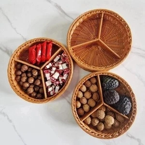 Imitation Rattan Basket Kitchen Organizer Food Serving Holder Round Fruit Basket - Picture 1 of 7