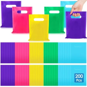 200 Pcs 2.5 Mils Multicolor Small Plastic Bag for Business with Die Cut Handl... - Picture 1 of 7