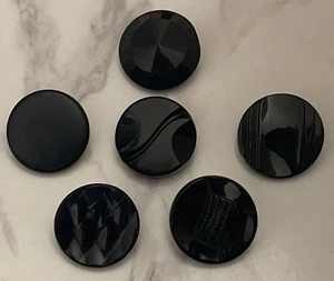 Vintage 6 Czech Black  Glass Buttons Button Lot 139-24 - Picture 1 of 12