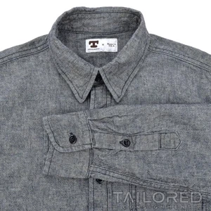 TELLASON Solid Blue Gray Linen Cotton Mens Casual Dress Shirt - MEDIUM - Picture 1 of 7