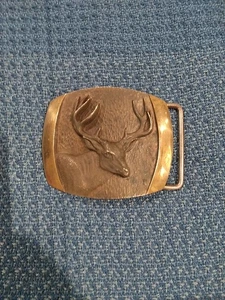 Hebilla de cinturón vintage 1978 Steven L Knight bronce macizo mula buck ciervo - SHALIZAR - Imagen 1 de 8